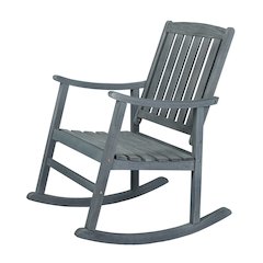 Miiri Gray Acacia Wood Slatted Outdoor Rocking Chair, 300-lb Capacity