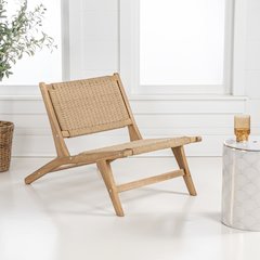 Parker Mid-Century Modern Woven Seagrass Wood Armless Lounge Chair