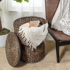 Bhola Hourglass Handwoven Hyacinth Storage Accent Table With Lid