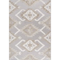 Sumak High-Low Pile Neutral Diamond Kilim Area Rug