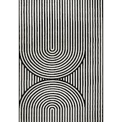 Sofia MidCentury Modern Arch Stripe Two-Tone High-Low Black/White Area Rug