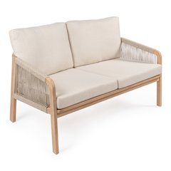 Arwen Modern Bohemian Roped Acacia Wood Outdoor Loveseat With Cushions