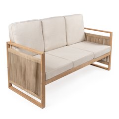 Gable Bohemian 63" Woven Rope Acacia Wood Outdoor Sofa Bench
