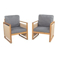 Gable Teak Brown Acacia Wood Indoor/Outdoor Patio Armchair Set of 2 with Gray