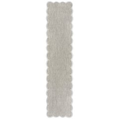 Two-Tone Scalloped Beige/Cream 2 ft. x 8 ft. Indoor/Outdoor Shaped Runner Rug