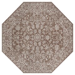 Tela Bohemian Textured Weave Floral Red/Taupe 5' Octagon Indoor/Outdoor Area Rug