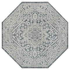 Sinjuri Medallion Textured Weave Red/Taupe Octagon Indoor/Outdoor Area Rug