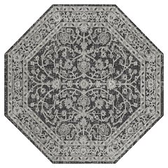 Palazzo Vine and Border Textured Weave Navy/Gray Octagon Indoor/Outdoor Area Rug