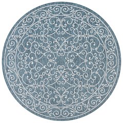 Charleston Vintage Filigree Textured Weave Indoor/Outdoor Round Rug