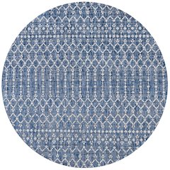 Ourika Moroccan Geometric Textured Weave Indoor/Outdoor Round Rug