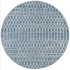 Ourika Moroccan Geometric Textured Weave Indoor/Outdoor Round Rug