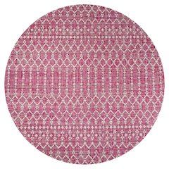Ourika Moroccan Geometric Textured Weave Indoor/Outdoor Round Rug