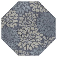 Zinnia Modern Floral Textured Weave Navy/Aqua 5' Octagon Indoor/Outdoor Area Rug
