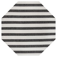 Aveiro Wide Stripe Black/Cream 5' Octagon Indoor/Outdoor Area Rug