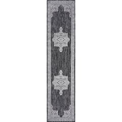 Vintage Casual Medallion Dark Gray/Cream 2 ft. x 8 ft. Indoor/Outdoor Runner Rug