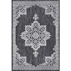 Vintage Casual Medallion Dark Gray/Cream 3 ft. x 5 ft. Indoor/Outdoor Area Rug