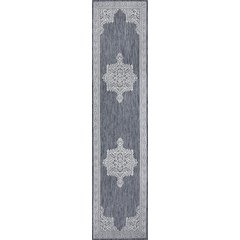Vintage Casual Medallion Blue/Cream 2 ft. x 8 ft. Indoor/Outdoor Runner Rug