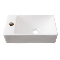 Wall Mounted Rectangular Ceramic Mini Sink, Left-Side Faucet, White