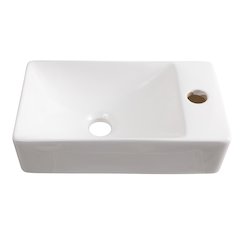 Wall Mounted Rectangular Ceramic Mini Sink, Right-Side Faucet, White