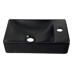 Wall Mounted Rectangular Ceramic Mini Sink, Right-Side Faucet, Matte Black