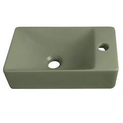 Wall Mounted Rectangular Ceramic Mini Sink, Right-Side Faucet, Matte Olive
