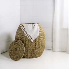 Colt Coastal Bohemian Handwoven Hyacinth Storage Stool With Lid