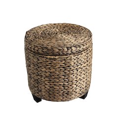 Handwoven Water Hyacinth Storage Ottoman with Lid, Brown Wash