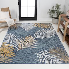 Casual Palm Frond Reversible Machine-Washable Indoor/Outdoor Area Rug