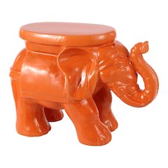 White Elephant 14.25" Bohemian Glazed Orange Ceramic Elephant Garden Stool
