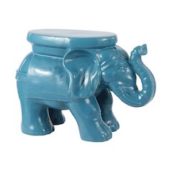 White Elephant 14.25" Bohemian Glazed Blue Ceramic Elephant Garden Stool
