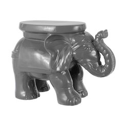 White Elephant 14.25" Bohemian Glazed Gray Ceramic Elephant Garden Stool