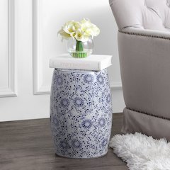 Lotus Blossom Chinoiserie Ceramic Drum Garden Stool
