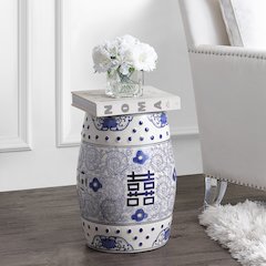 Double Happiness 18" Traditional Blue and White Ceramic Garden Stool