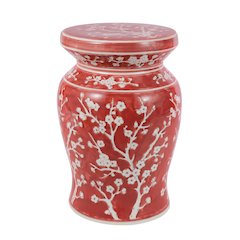 Cherry Blossom Classic 17.75" Red and White Ceramic Garden Stool