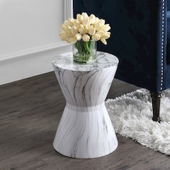 African Drum White Marble Finish Ceramic Garden Stool