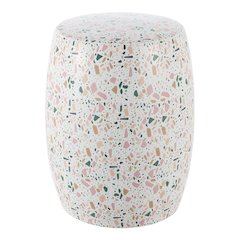 Chiara 17.5" White and Pink Floral Chinoiserie Ceramic Drum Garden Stool