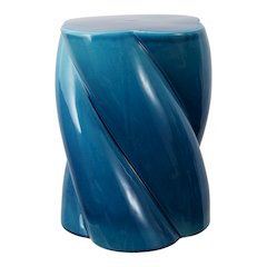 Yves 17.5" Glossy Cracked Blue Ceramic Twisted Garden Stool - Indoor/Outdoor