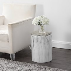 Troy Modern Minimalist Faux Marble Column Indoor/Outdoor Accent Table