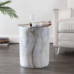 Troy 17" Modern Gray Faux Marble Cylinder Accent Table