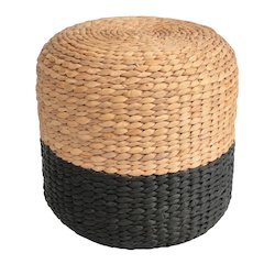 Aimee 16" Bohemian Two-Tone Black and Natural Handwoven Water Hyacinth Round