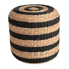 Aimee 15.7" Minimalist Alternating Hand-Woven Hyacinth Stool, Natural/Black