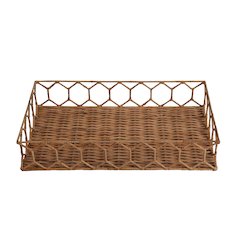 Honeycomb 19.75" Rustic Bohemian Hand-Woven Rattan Tray, Light Brown