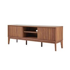 Gennaro 58" Mid-Century Walnut TV Stand Media Console with Slatted Sliding Doors