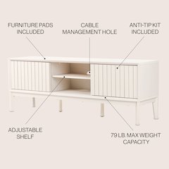 Gennaro 58" Mid-Century Off-White TV Stand Media Console with Slatted Sliding