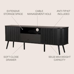 Farmhouse Curved TV Stand with Drawer and Storage Doors Fits TVs up to 75 in