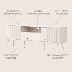 Farmhouse Curved TV Stand with Drawer and Storage Doors Fits TVs up to 75 in.
