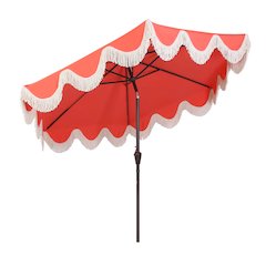 Cottage Tassel Market Patio Umbrella with Auto-Tilt, Crank, Wind Vent