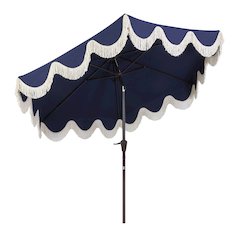 Cottage Tassel Market Patio Umbrella with Auto-Tilt, Crank, Wind Vent