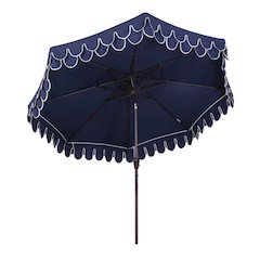 Scalloped Fringe Market Patio Umbrella with Auto-Tilt, Crank, Wind Vent