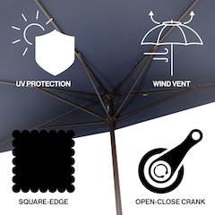 Rectangular Half Market Patio Umbrella with Crank, Wind Vent and UV Protection